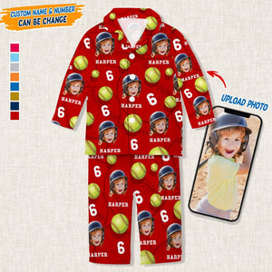 GeckoCustom Custom Face Photo With Softball Pajamas Christmas T286 HN590 For Kid / Combo Shirt And Pants (Favorite) / 3XS