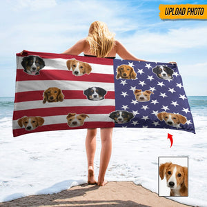 GeckoCustom Custom Photo America Flag Dog Beach Towel K228 HN590