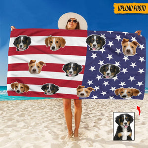 GeckoCustom Custom Photo America Flag Dog Beach Towel K228 HN590