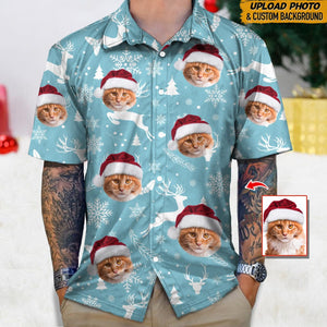 GeckoCustom Custom Photo Cat Christmas Snow Cat Hawaii Shirt N304 HN590