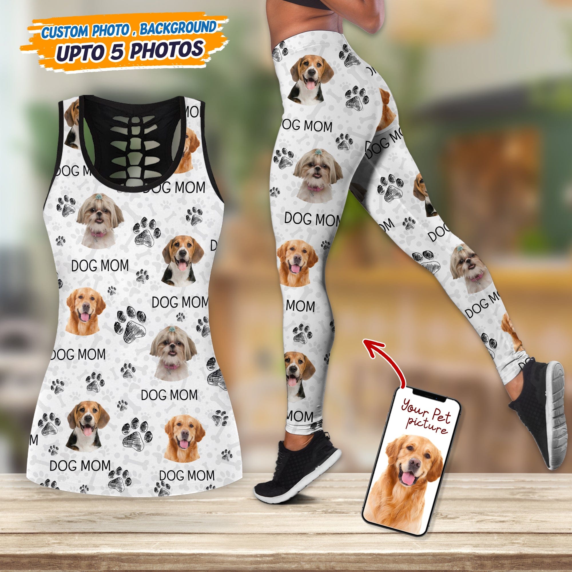 GeckoCustom Custom Photo Dog Dad Mom Black Paw Legging Set N304 889169