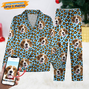 GeckoCustom Custom Photo Dog Leopart Pattern Pajamas N304 HN590 For Kid / Combo Shirt And Pants / 3XS