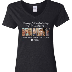 GeckoCustom Custom Photo Happy 1st Mother's Day Mummy Dark Shirt N304 889032 Women V-neck / V Black / S