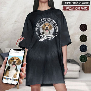 GeckoCustom Custom Photo The Human Belongs To Dog Raglan Nightgown T368 HN590