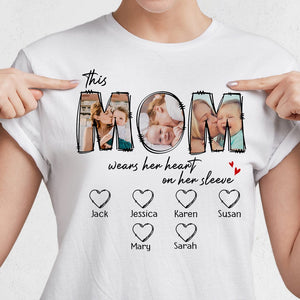 GeckoCustom Custom Photo This Mama Wears Her Heart On Her Sleeve Shirt N304 889153 Women Tee / Light Blue Color / S