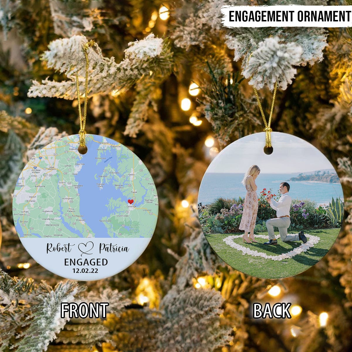 GeckoCustom Custom Photo Two Sides Map Valentine Ornament N304 HN590