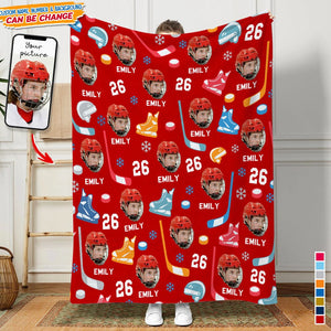 GeckoCustom Custom Photo With Hockey Pattern Blanket T286 HN590