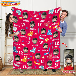 GeckoCustom Custom Photo With Hockey Pattern Blanket T286 HN590