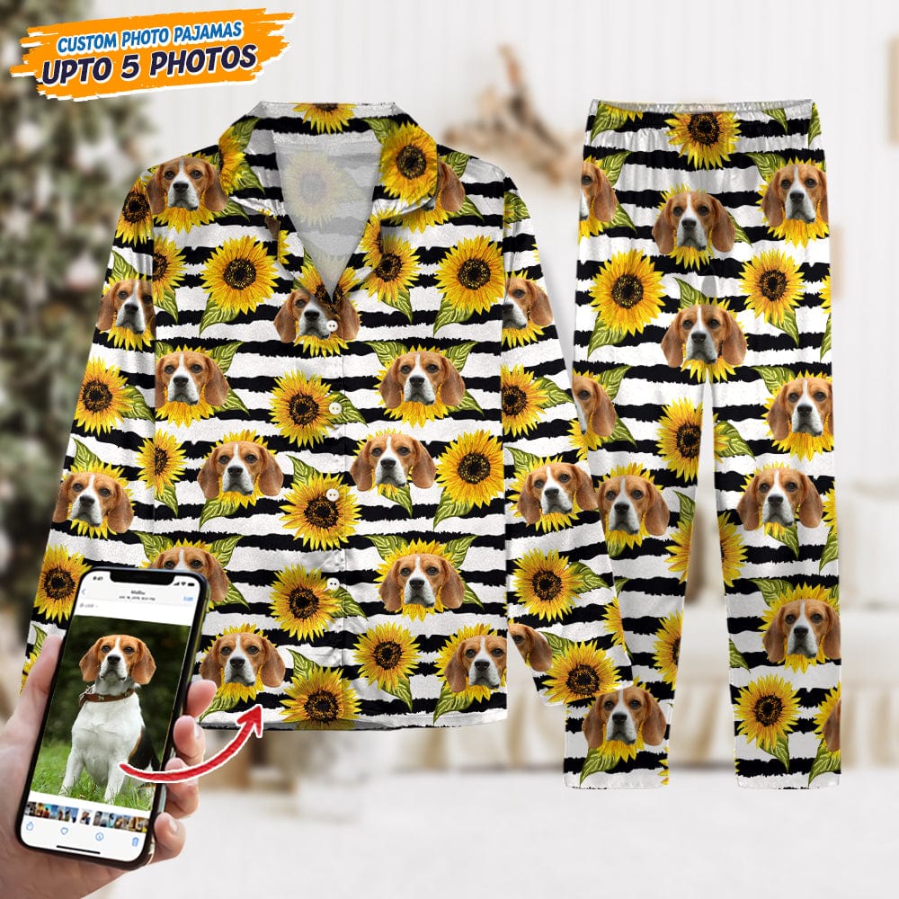 GeckoCustom Custom Photo With Sunflower Pattern Dog Cat Pajamas T368 HN590 For Adult / Combo Shirt And Pants (Favorite) / XS