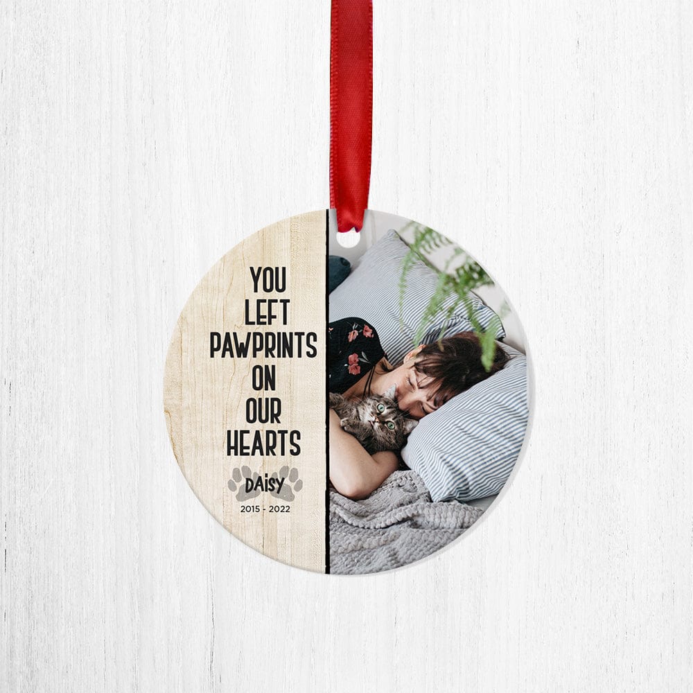 GeckoCustom Custom Photo You Left Paw Prints On Our Hearts Dog Cat Wood Ornament K228 HN590