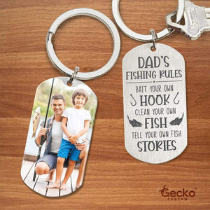 GeckoCustom Dad's Fishing Rules Fishing Outdoor Metal Keychain HN590