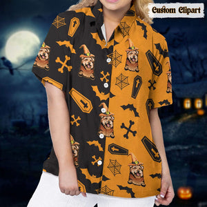 GeckoCustom Dog Cat Halloween Clipart Woman's Hawaiian Shirt K228 HN590