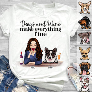 GeckoCustom Dogs And Wine Make Everything Fine Dog T-shirt, Dog Lover Gift, Custom Dog Breed HN590 Basic Tee / White / S