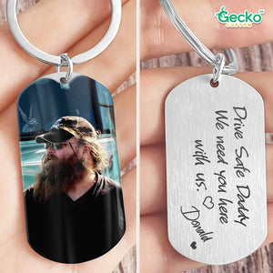 GeckoCustom Drive Safe Daddy Family Metal Keychain Upload Photo, HN590