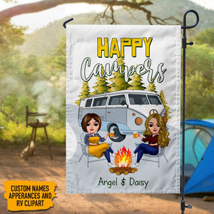 GeckoCustom Drive Slow Drunk Campers Matter Couple Chibi Outdoor Camping Garden Flag HN590