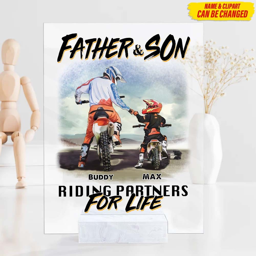 GeckoCustom Father & Child Riding Partners For Life Family 888238 Acrylic Frame, HN590