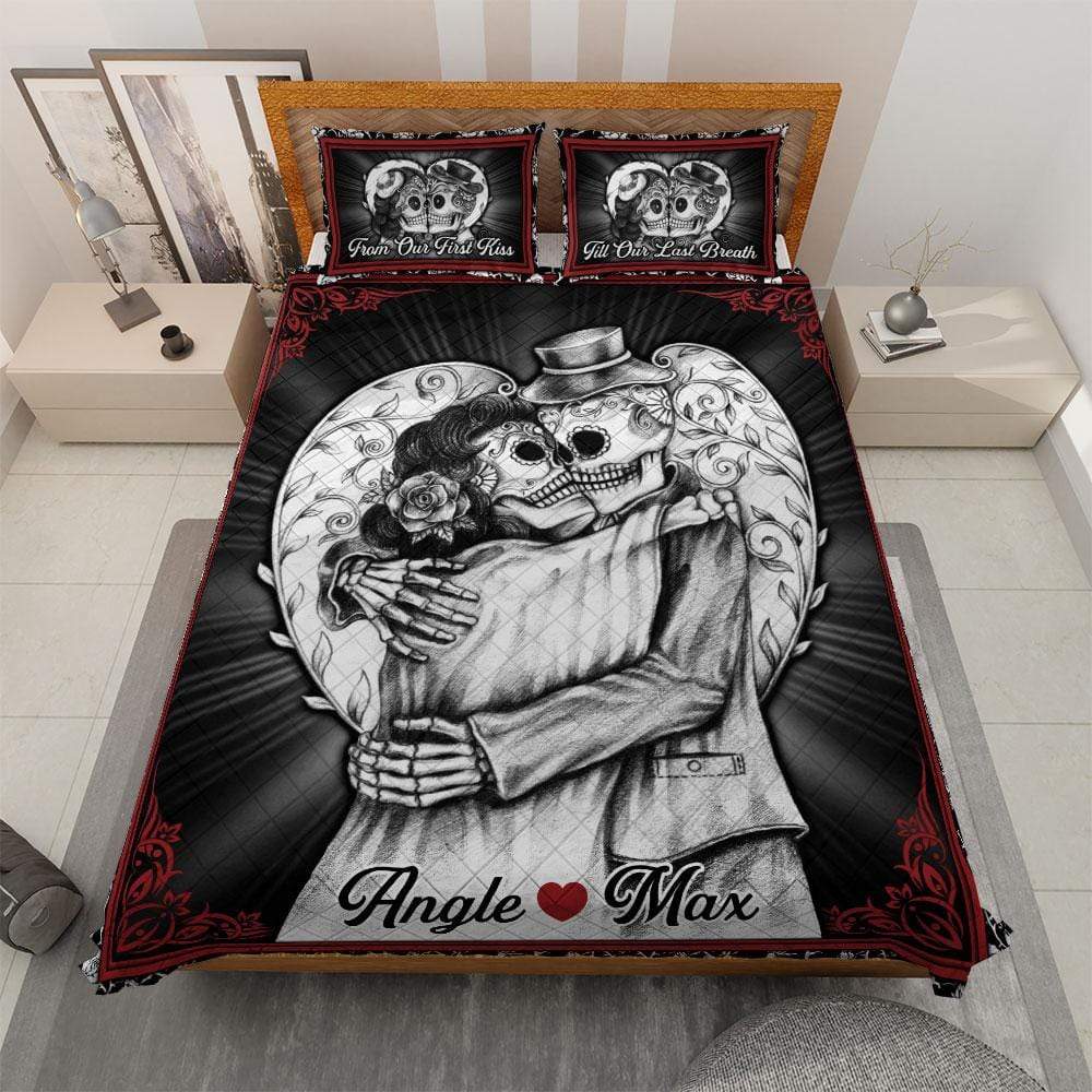 GeckoCustom First Kiss Lass Breath Skull Quilt Bedding Set, HN590