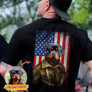 GeckoCustom Flag America Uniform Soldier Custom Photo Dog Cat Portrait Back Shirt N369 HN590