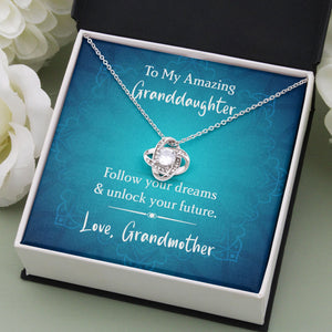 GeckoCustom Follow Your Dreams And Unlock Your Future Personalized Graduation Message Card Necklace C259 Love Knot