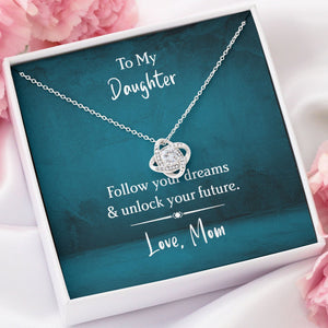 GeckoCustom Follow Your Dreams And Unlock Your Future Personalized Graduation Message Card Necklace C259 Love Knot