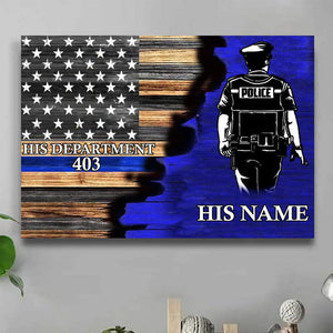 GeckoCustom Half Thin Blue Line Flag Personalized Police Officer Canvas Print H578 12"x8"