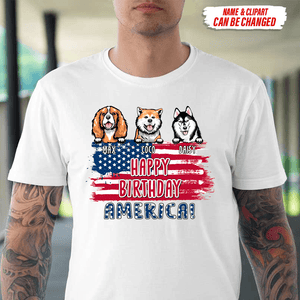 GeckoCustom Happy Birthday America Dog Lover Gift Shirt, Custom Dog Clipart, HN590