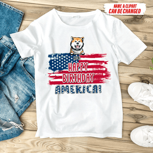 GeckoCustom Happy Birthday America Dog Lover Gift Shirt, Custom Dog Clipart, HN590