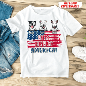 GeckoCustom Happy Birthday America Dog Lover Gift Shirt, Custom Dog Clipart, HN590