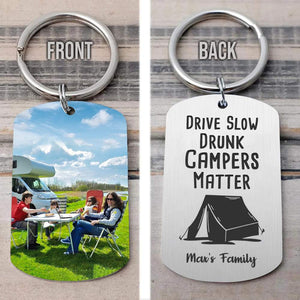 GeckoCustom Happy Camper Camping Metal Keychain, Photo Keyring, Camping Gift HN590