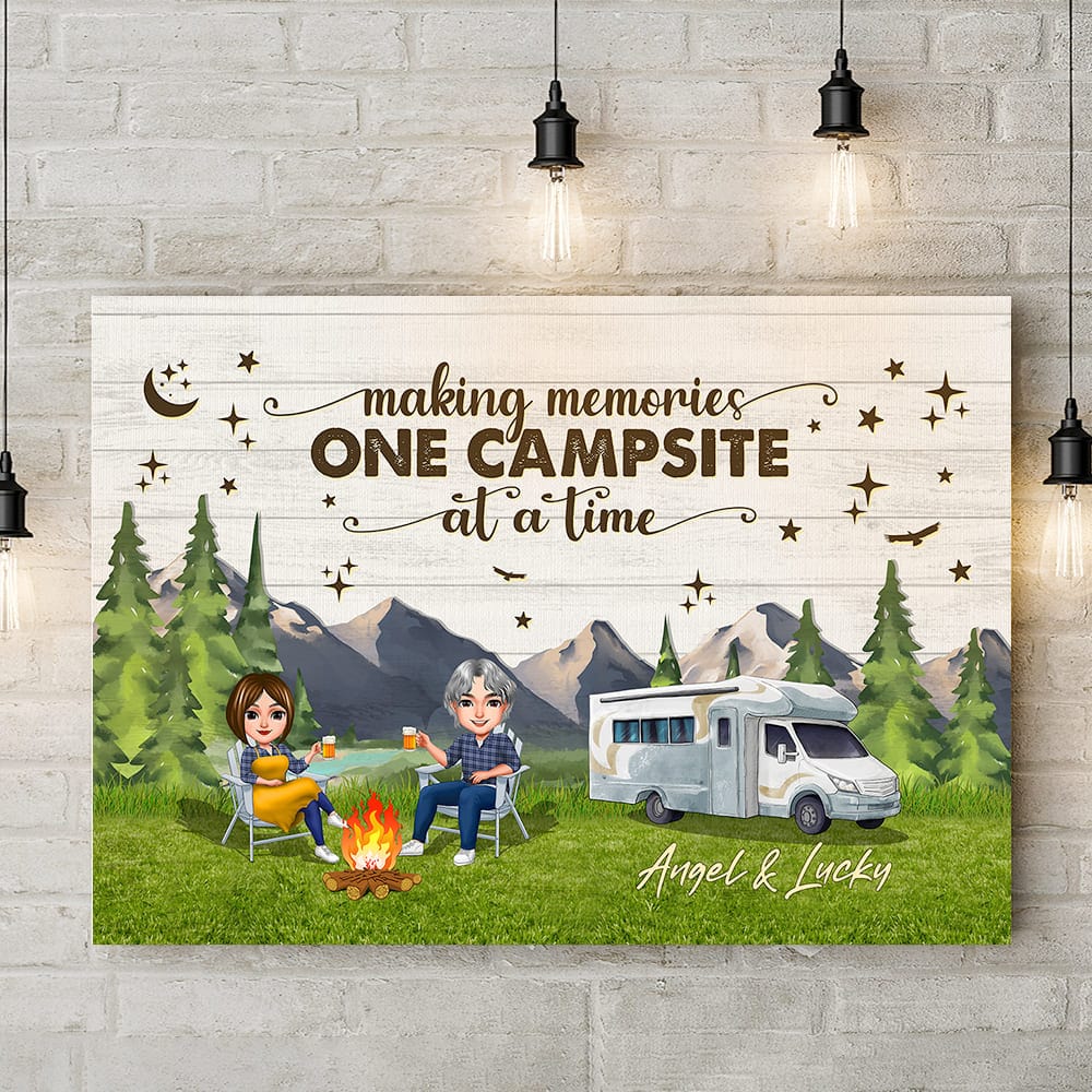 GeckoCustom Happy Camper Couple Chibi Camping Canvas  HN590 12 x 8 Inch / Satin Finish: Cotton & Polyester