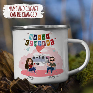 GeckoCustom Happy Camper Couple Chibi Camping Mug, Campfire Mug HN590 12oz