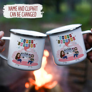 GeckoCustom Happy Camper Couple Chibi Camping Mug, Campfire Mug HN590 12oz