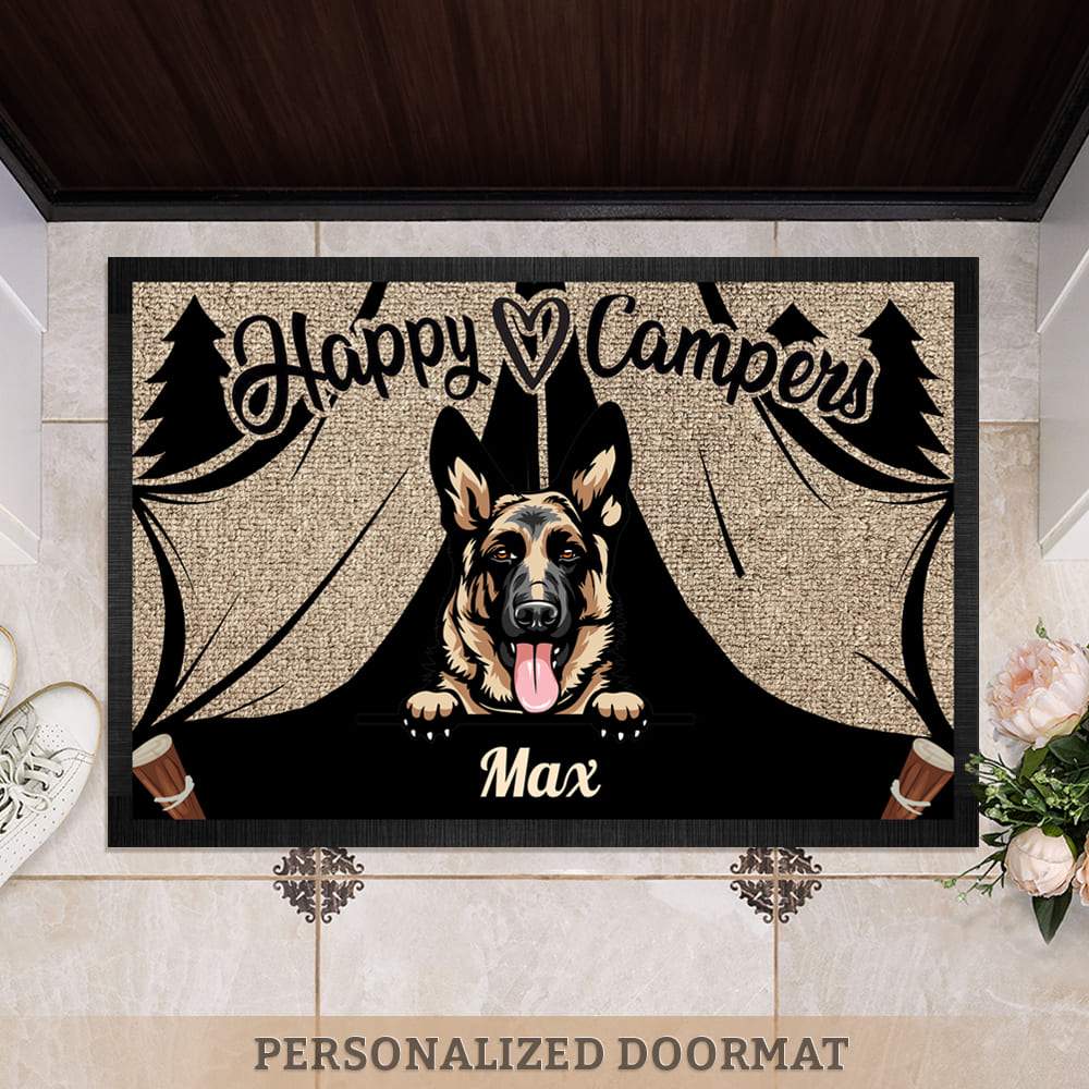 GeckoCustom Happy Camper Doormat, Dog Lover Gift, Camping Gift, Pawprints Doormat HN590