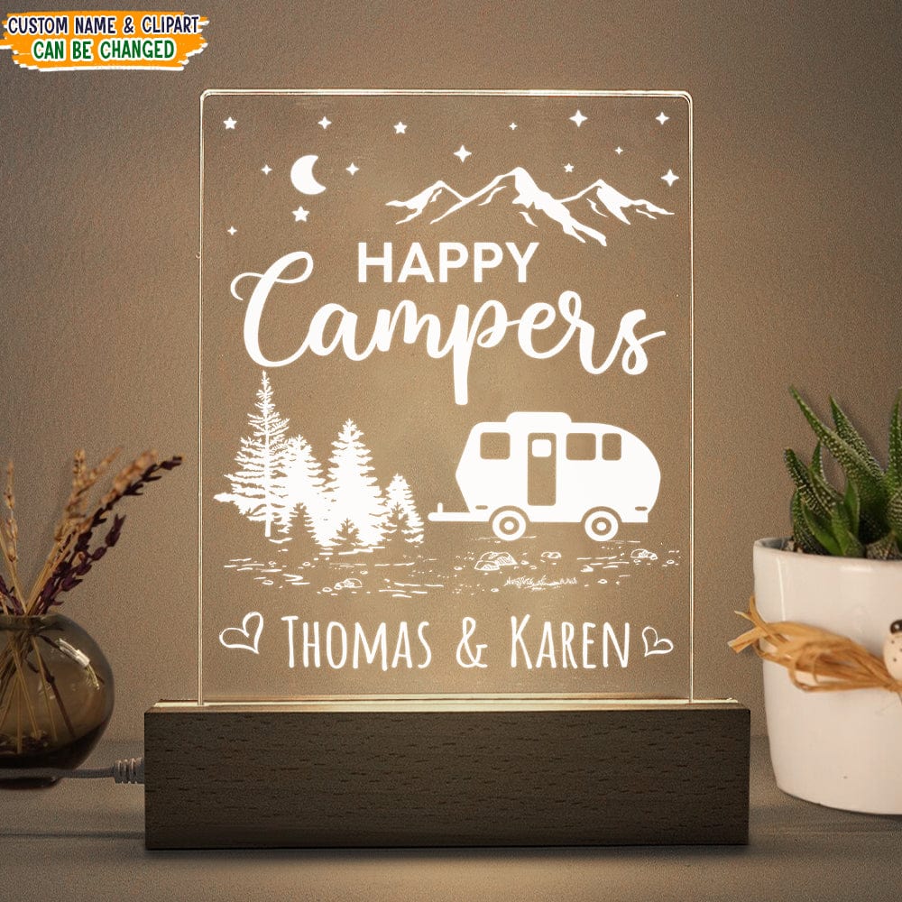 GeckoCustom Happy Campers Camping Acrylic Plaque With LED Night Light K228 889033 Acrylic / 7.9"x4.5"