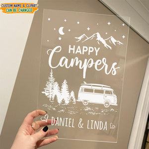 GeckoCustom Happy Campers Camping Acrylic Plaque With LED Night Light K228 889033 Acrylic / 7.9"x4.5"