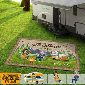 GeckoCustom Happy Campers Chibi Couple Camping Patio Rug, Patio Mat HN590