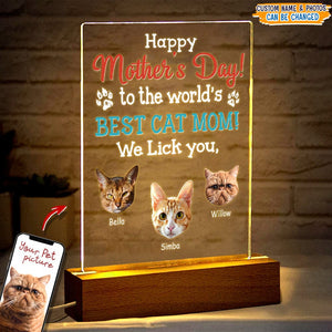 GeckoCustom Happy Father‘s Day Best Cat Mom Acrylic Plaque With LED Night Light N304 Acrylic / 7.9"x4.5"