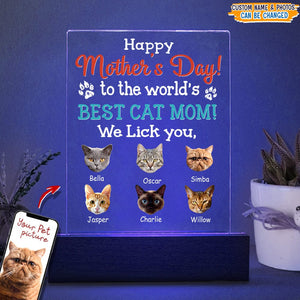 GeckoCustom Happy Father‘s Day Best Cat Mom Acrylic Plaque With LED Night Light N304 Acrylic / 7.9"x4.5"