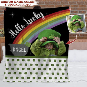 GeckoCustom Hello Lucky Shamrock St.Patricks Day Blanket HN590 VPS Cozy Plush Fleece 30 x 40 Inches (baby size)