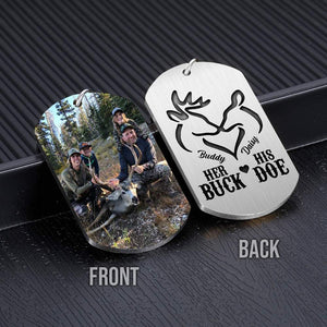 GeckoCustom Her Buck His Doe Hunting Metal Keychain, Hunting Gift, Custom Photo Keyring HN590 No Gift box / 1.77" x 1.06"