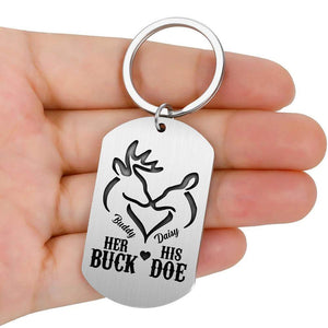 GeckoCustom Her Buck His Doe Hunting Metal Keychain, Hunting Gift, Custom Photo Keyring HN590