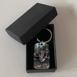 GeckoCustom Her Buck His Doe Hunting Metal Keychain, Hunting Gift, Custom Photo Keyring HN590 With Gift Box / 1.77" x 1.06"