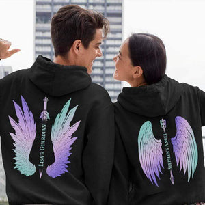 GeckoCustom Her Guardian His Angel Custom Backside Shirt Pullover Hoodie / Black Colour / S