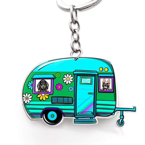 GeckoCustom Hippie Caravan Dog Acrylic Keychain, Dog Lover Gift, Camping Gift HN590