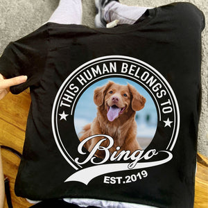 GeckoCustom Human Belongs To Dog Cat Personalized Custom Photo Dog Cat Pet Frontside Shirt C251V2 Basic Tee / Black / S