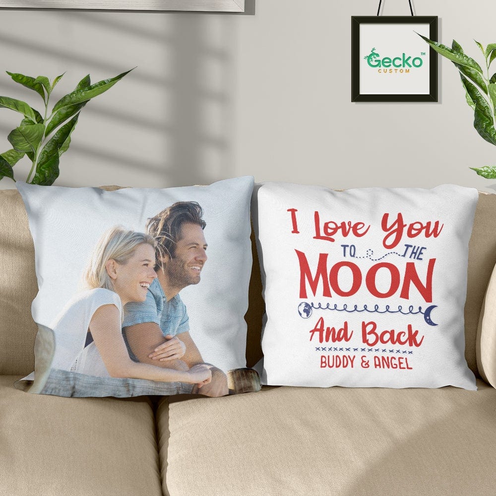 GeckoCustom I Love You To The Moon And Back Couple Throw Pillow HN590 14x14 in / Pack 1