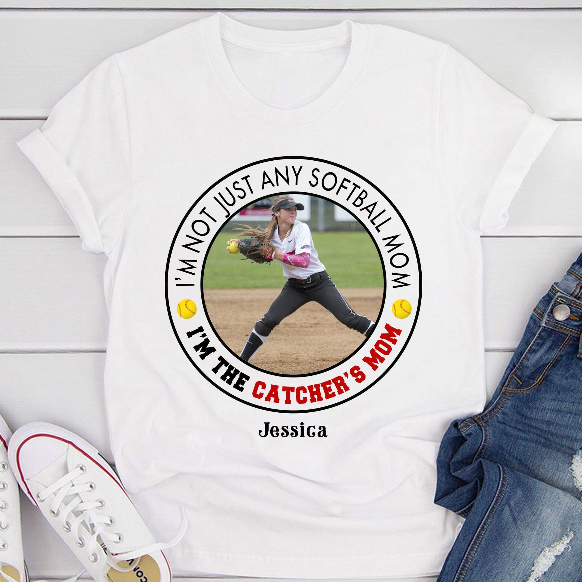 GeckoCustom I'm Not Just Any Softball Mom Personalized Custom Softball Shirt H519