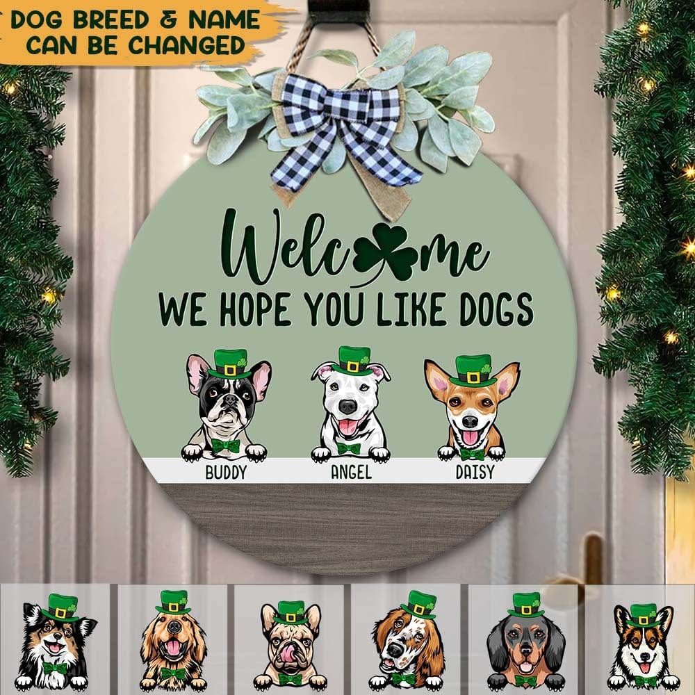 GeckoCustom Irish Wood Door Sign With Dog, St.Patrick's Day Door Wreath HN590 12 Inch