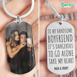 GeckoCustom It's Dangerous To Go Alone Take My Heart Couple Metal Keychain, Valentine Gift HN590 No Gift box / 1.77" x 1.06"