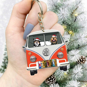 GeckoCustom License Plate Xmas Van Dog Camping Acrylic Keychain, Dog Lover Gift HN590